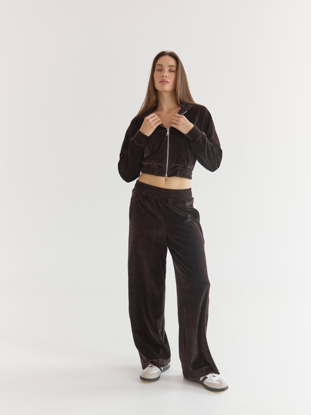 Brown Cropp Hoodie and Straight-Cut Trousers