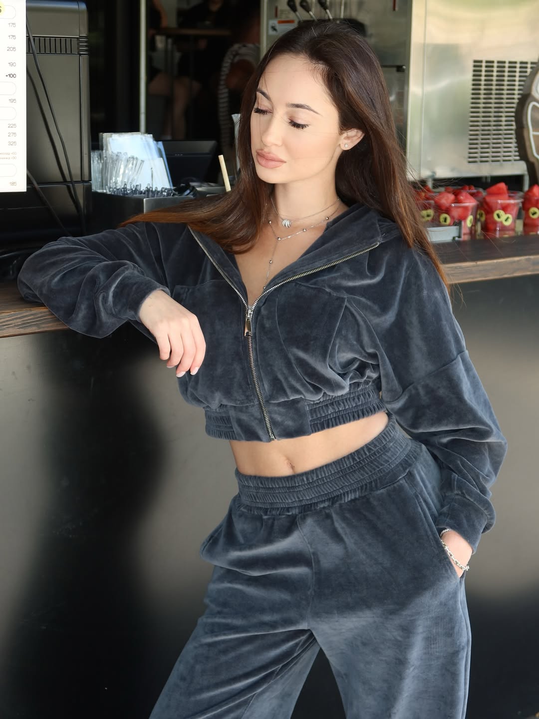 Graphite Cropp Hoodie and Straight-Cut Trousers