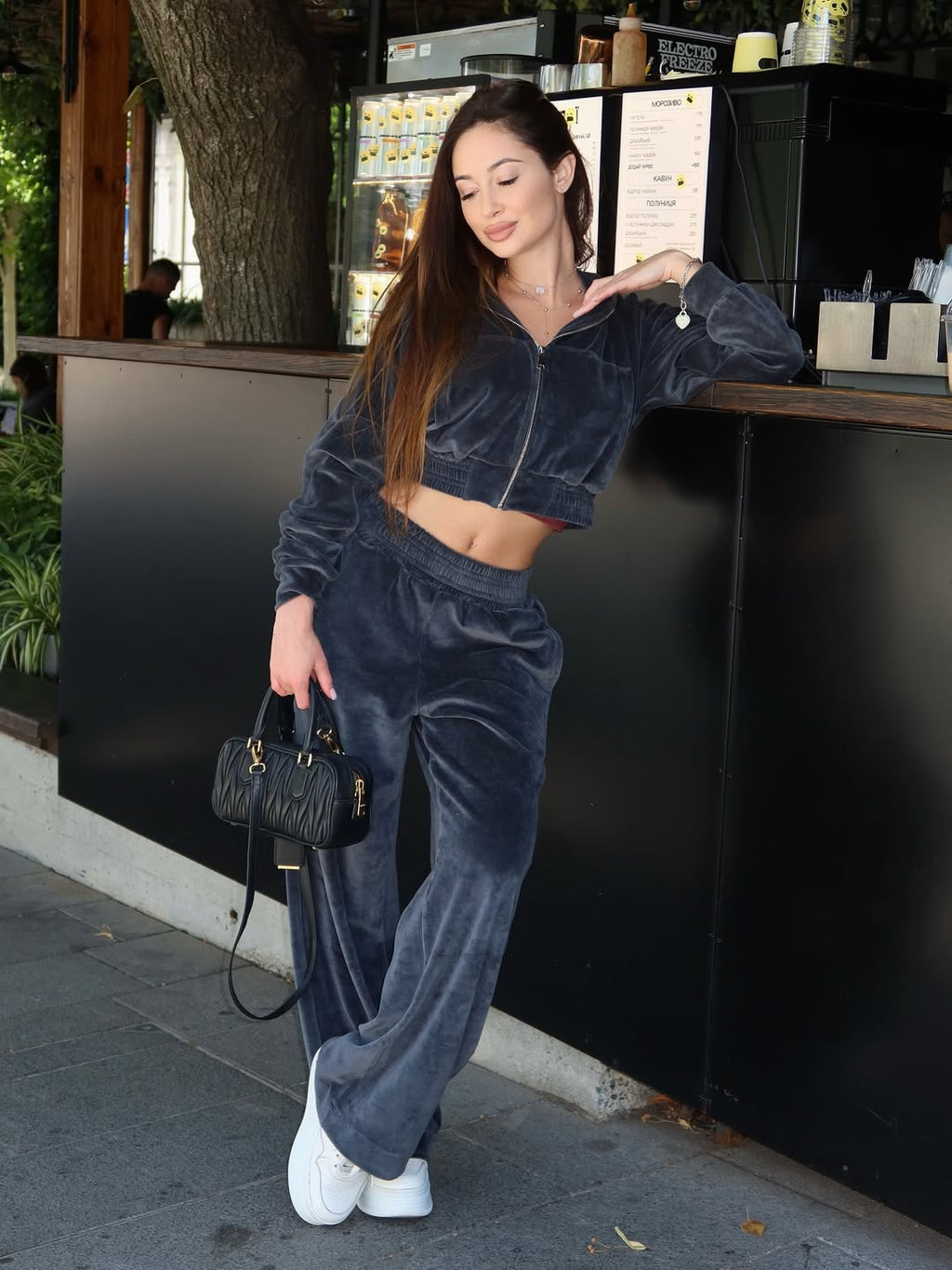 Graphite Cropp Hoodie and Straight-Cut Trousers