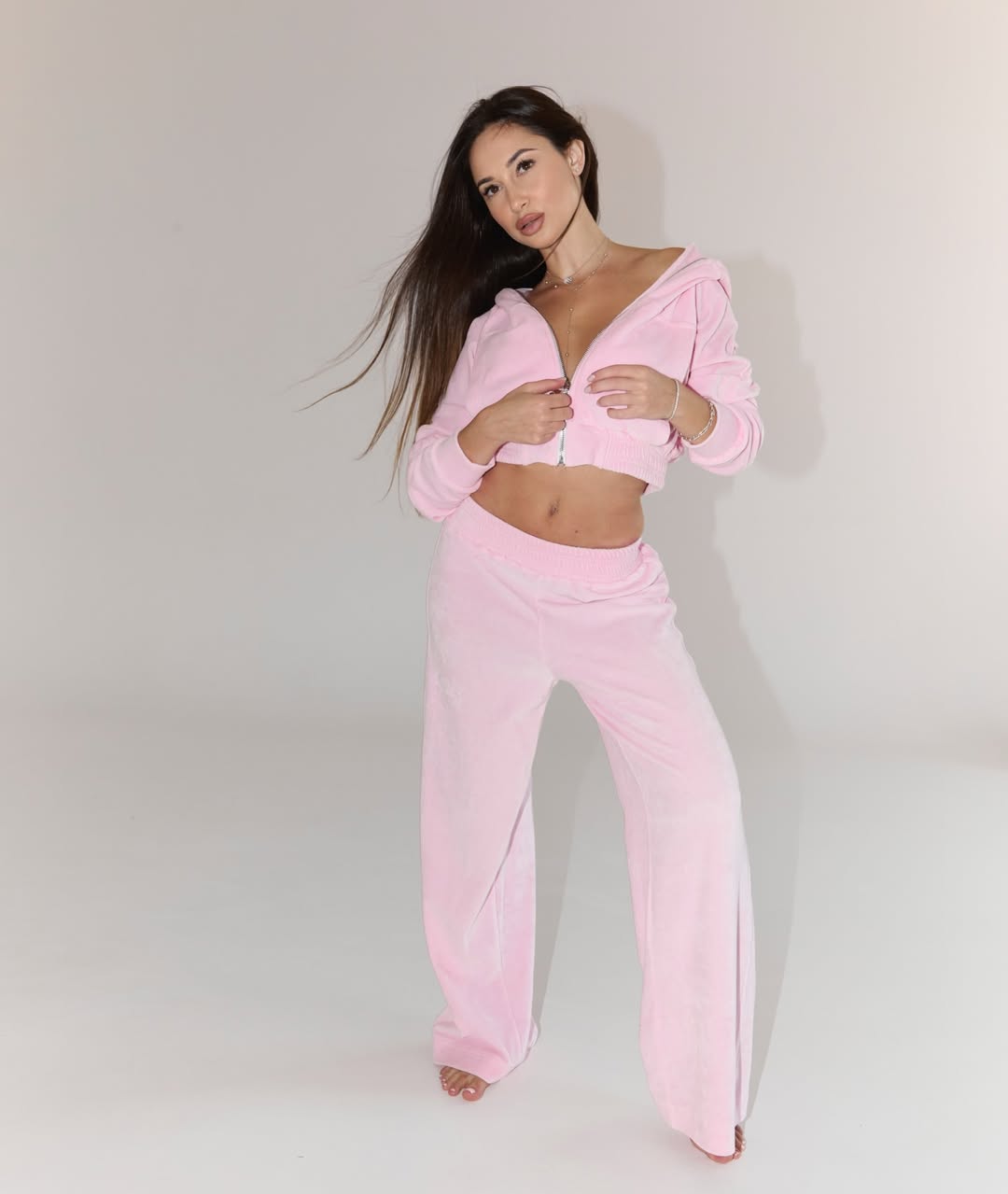 Pink Cropp Hoodie and Straight-Cut Trousers